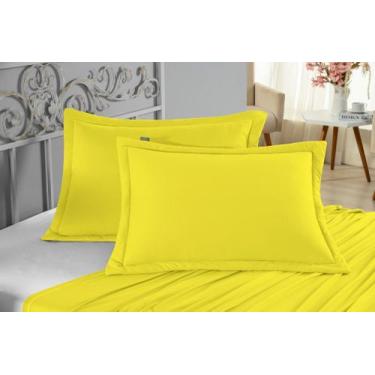 Imagem de Kit 2 Porta Travesseiros Liso Malha 100% Algodão Resistente Amarelo - 