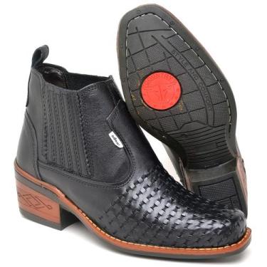 Imagem de Bota Country Masculina Botina Bico fino 100% Couro Legítimo - RM, Pret