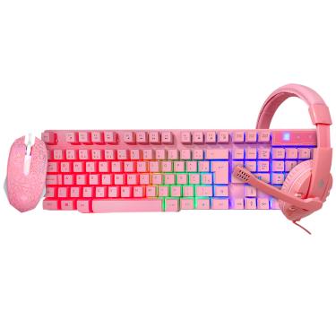 Imagem de Kit Gamer 3 em 1 Evolut, Teclado, Headset, Mouse 1200 DPI, Led, Rosa - EG53