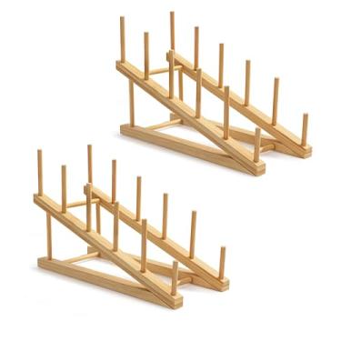 Imagem de HBlife Escorredor de louça de madeira de bambu para balcão de cozinha, 1 peça organizadora de prato/livro/disco/prato/tigela/copo/tábua de corte/tampa de panela para cozinha, armário de exibição,