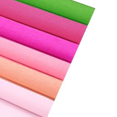 Imagem de Miuezuth Flor de Papel Crepom Faça Você Mesmo 6 Cores Papel Crepom, 9,8x98" de Largura Papel Crepom para Embrulho de Presente Faça Você Mesmo Artesanato Papel Flor de Papel Festas (, Verde-Rosa)