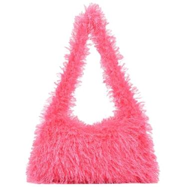 Imagem de Bolsa Hobo de Ombro Fofo e Bolsa Feminina Y2K Fuzzy Soft Plush Underarm Tote Bag, Rosa choque