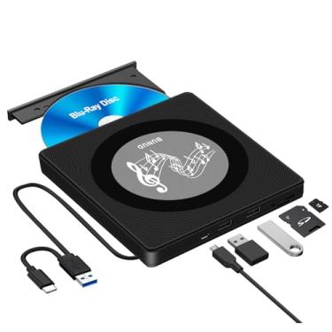 Imagem de Unidade de CD DVD Blu Ray externa, unidade Blu-Ray, gravador de Bluray externo, leitor de leitura/gravação BD com 2 compartimentos USB e TF/SD, leitor de CD DVD óptico Blue Ray para laptop, Apple, PC,