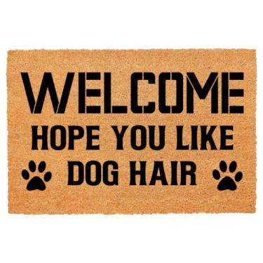Imagem de Capacho engraçado de coco bem-vindo, espero que goste, pelo de cachorro, tapete de entrada ao ar livre com tapetes de boas-vindas para varanda frontal resistente, entrada fácil de limpar, fonte marrom