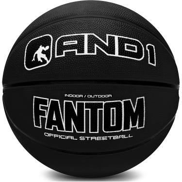 Imagem de AND1 Bola de basquete Fantom Rubber – Tamanho oficial, feita para jogos internos e externos – vendida vazia (bomba não incluída), preta, tamanho 14