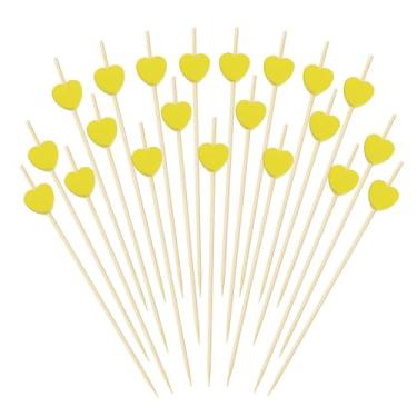 Imagem de Shapenty Palitos de coquetel em formato de coração de bambu de 12 cm decoram espetos de palitos de aperitivo de frutas para topo de bolo, bebida, aniversário de casamento, dia dos namorados, decoração