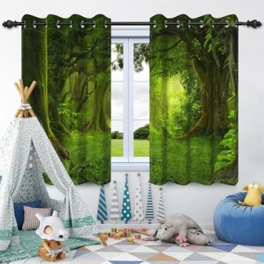 Imagem de Cortinas blecaute floresta verde para quarto, sala de estar, conjunto de 2 painéis de comprimento de 153 cm, cortinas de janela com ilhós, isolamento térmico, escurecimento de sala de selva de