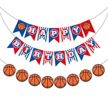 Imagem de BIEUFBJI Faixa de basquete Happy Birthday com tema de basquete suprimentos de festa esportes basquete banner adolescentes crianças decoração de festa de aniversário