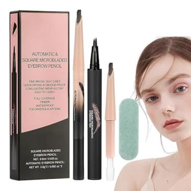 Imagem de Lápis de sobrancelha microblading, conjunto de para sobrancelha - de sobrancelha de microblades líquidas atualizadas,Lápis de sobrancelha com aplicador de ponta de micro-fork de 4 pinos, para traços s