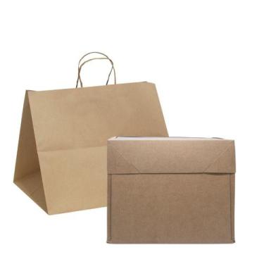 Imagem de Kit Embalagem para Bolo - Caixa com visor 25x 25x 20 + Sacola de Papel