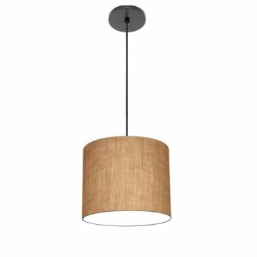 Imagem de Lustre Luminária Pendente Vivare Free Lux PE-4105PR Cúpula em Tecido 20x22cm - Palha