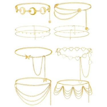 Imagem de Equsion 10 peças de cinto de cintura para mulheres calças jeans corrente boho multicamadas longo verão skinny praia barriga joias, one size, liga metálica, Sem Pedra Preciosa