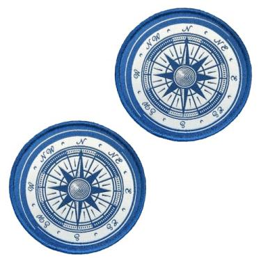 Imagem de 2 peças de patch tático de bússola azul para uso ao ar livre, engraçado, bordado, gancho e laço, aplique de emblema de bandeira militar para jaqueta, roupas, mochilas, jeans, bolsas, chapéus, colete