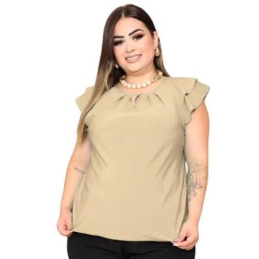 Imagem de Blusa Feminina Plus Size Social Manga Curta Detalhe Gota Botão Crepe -