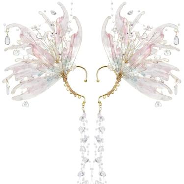 Imagem de FRESHME Punhos de orelha de elfo sereia - orelhas de fada sem piercing clipes de orelha elfos com borla de contas, acessório de sereia Renfaire, Sem pedra preciosa