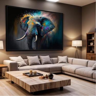 Imagem de Quadro Decorativo com Moldura Sala 40x60 Elefante Indiano Foco Luxo Grande Horizontal