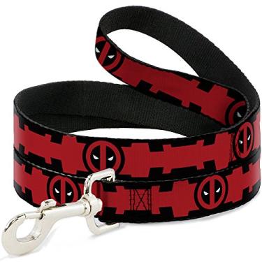 Imagem de Buckle-Down Logotipo Deadpool/faixa no peito 2 coleira preta/vermelha/branca para animais de estimação, 1,2 m a 3,8 cm