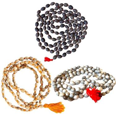 Imagem de NAISHA (Pacote com 3 Tulsi Japa Mala, Kamal Gatta Mala (Sementes de Lótus) e Contas Brancas Originais Vaijanti Mala 108 + 1 Miçanga, pkg of 3, Madeira, sementes de lótus, vaijanti, tulsi