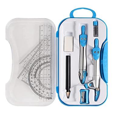 Imagem de Bússola para geometria 10 peças, kit de ferramentas matemáticas geométricas com bússolas, transferidor, borrachas quadradas, triangulares, recargas de chumbo, caixa de armazenamento, bússola