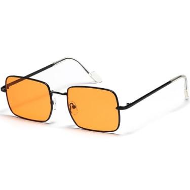 Imagem de JRLLFD Óculos de sol de armação pequena de metal, feminino, masculino, fashion, protetor solar, uv400 (tamanho único/preto, laranja)