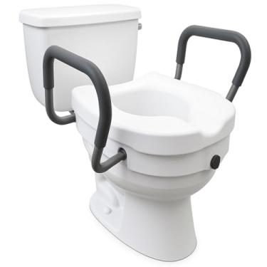 Imagem de Bússola EZ Lock Assento sanitário elevado, cadeira cômoda para idosos com apoio de braço ajustável, adiciona 12 cm de altura, elevador de assento portátil para idosos e deficientes, cadeira de penico