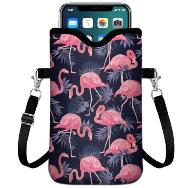 Imagem de IRADA Bolsa de neoprene para celular com alça transversal e cordão de pescoço para mulheres e homens 19 x 11 cm - flamingo à prova de choque bolsa universal para telefone