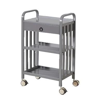 Imagem de AKALNNB Armário móvel de desordem de salão de beleza, estação de armazenamento de madeira, carrinho utilitário para cosmetologistas com gaveta e 2 prateleiras de armazenamento (cor: branco-B, tamanho