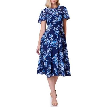 Imagem de Jessica Howard Vestido feminino com estampa floral de malha e manga esvoaçante, Azul marino, 40