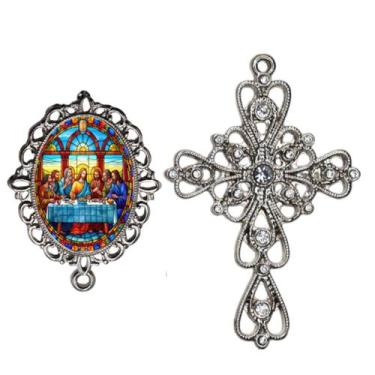 Imagem de Crucifixo Arabesco Terço de Noiva Relicario Santa Ceia Peças para Mont