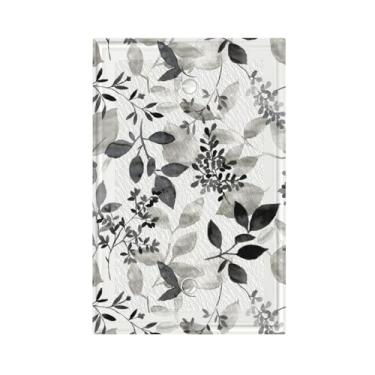 Imagem de Ujkrvesj Branco cinza folha de eucalipto único branco branco decorativo interruptores de luz placas de parede elétricos florais placa frontal capa de interruptor para quarto, banheiro, casa