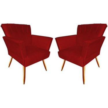 Imagem de Kit 2 Poltronas Decorativa Iris Suede Vermelho Pés Madeira Ms Decor - 