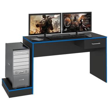 Imagem de Mesa Escrivaninha Gamer 1 Gaveta 160 Cm Preto Azul Arly Preto Azul