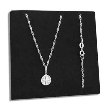Imagem de Corrente e Pingente Medalha São Bento Prata 925 Singapura Original Leg