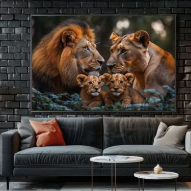 Imagem de Quadro decorativo Familia de Leao com dois filhotes - MeMoldura, Moldu
