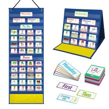 Imagem de Agenda visual grande para tarefas infantis, tabela de rotina da hora de dormir da manhã | Planejador de parede de materiais de aprendizagem de autismo para crianças pequenas, planejador escolar em