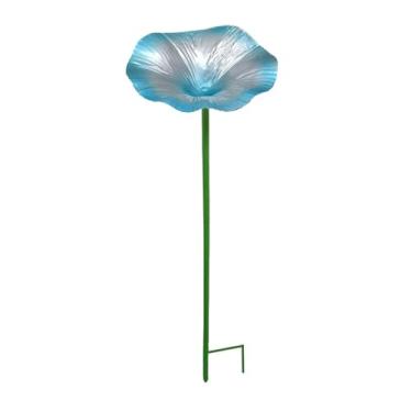 Imagem de KiBcsLic Banho para pássaros, enfeite para jardim, bebedouro, prato de metal, decoração, tigela de alimentação, alimentador de pássaros para gramado, pátio, Azul