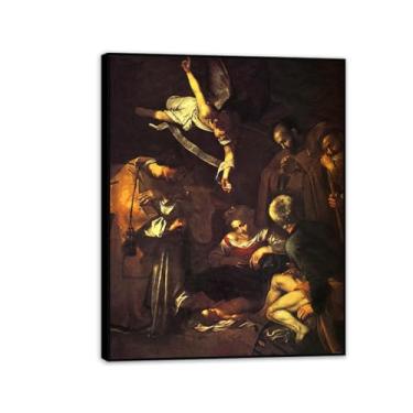 Imagem de Nativity with Saints Francis and Lawrence por Caravagio Impressão de arte famosa em tela famosa reprodução de pintura barroca melhora a decoração de sua casa ou escritório 65 x 50 cm (66.0x48.3 cm