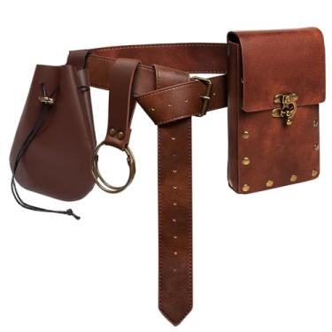 Imagem de SUMGOGO Bolsa de cinto retrô feminina pochete suporte para celular steampunk medieval renascentista acessório de fantasia, Tri-Brown, Standard, Renascimento medieval Steampunk