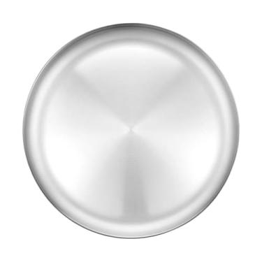Imagem de Ｂｅｓｇａ Prato de servir de aço inoxidável, lavável com segurança na máquina de lavar louça, prato redondo de metal para jantar, de acampamento para pizza, 26cm