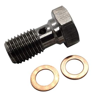 Imagem de M10 x 1,25 aço inoxidável parafusos banjo adaptador de encaixe de freio universal com arruelas de cobre M10, parafuso banjo único M10-1,25 rosca métrica