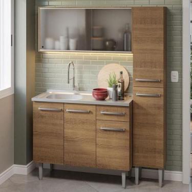 Imagem de Armário De Cozinha Compacta 137cm Com Pia Rustic Emilly Madesa 07 Rust