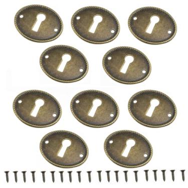 Imagem de Meuey Lyot Bronze Oval Vintage Fechadura Capa de Porta Placa de Chave Antiga Decorativa para Armários, Portas, Cômodas, Gavetas, Ferragens de Móveis de Mesa 10 Peças