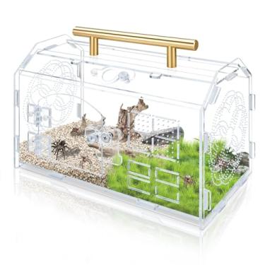 Imagem de Gabinete de aranha saltadora de acrílico, caixa de tarântula versátil de 22 x 13 cm, acessórios JumpingSpider com porta de abertura frontal e orifícios de alimentação, kit de gabinete de aranha