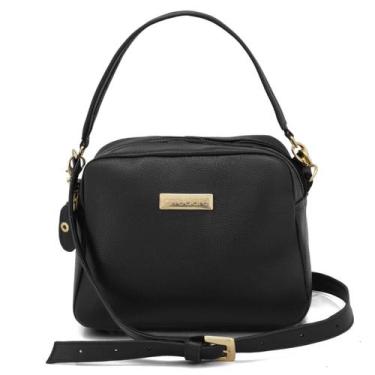 Imagem de Bolsa Feminina de Mão com Alça Transversal Preto Couro DIfranca - 8602