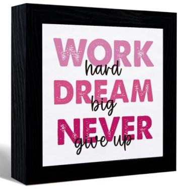 Imagem de Inspirational Quotes Work Hard Dream Big Never Give Up Sign Desk Decor, Motivatioanl Canvas Frame Table Sign For Home Office Shelf Desk Decor, Gifts For Coworkers Men Women