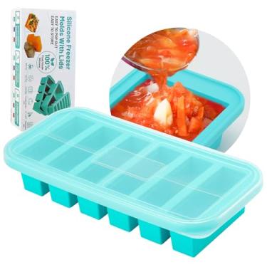 Imagem de SHIKORI Bandeja de silicone para freezer com tampa, moldes de silicone para freezer, bandeja grande para cubos de gelo, recipiente de silicone para freezer, congelar e armazenar sopa, molho, caldo,