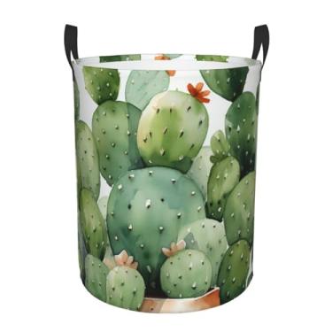 Imagem de Cesto de lavanderia fofo de cacto em aquarela, dobrável, impermeável, cesto de armazenamento de roupas com alças, pano Oxford, organizador de brinquedos, cesta para banheiro, lavanderia, quarto
