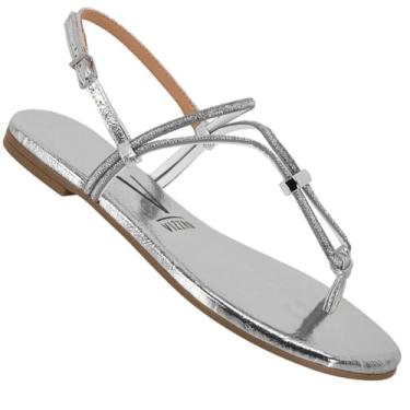 Imagem de Sandália Rasteira Feminina Vizzano – Metalizada, Leve e Confortável (Prata, BR, Adulto, Numérico, 38)