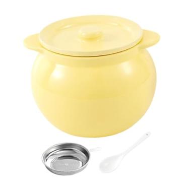 Imagem de Llazsybz Recipiente de Cerâmica para Gordura de com Peneira E Colher, Recipiente de Cozinha para Armazenar óleo para Fritar E Temperar para Grelhar, 800ml Amarelo, Tamanho real