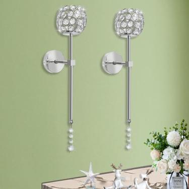 Imagem de Arandelas de vela de cristal para parede, suporte de vela longo, arte de parede, decoração de casa para quarto, sala de jantar, conjunto de 2 - prata